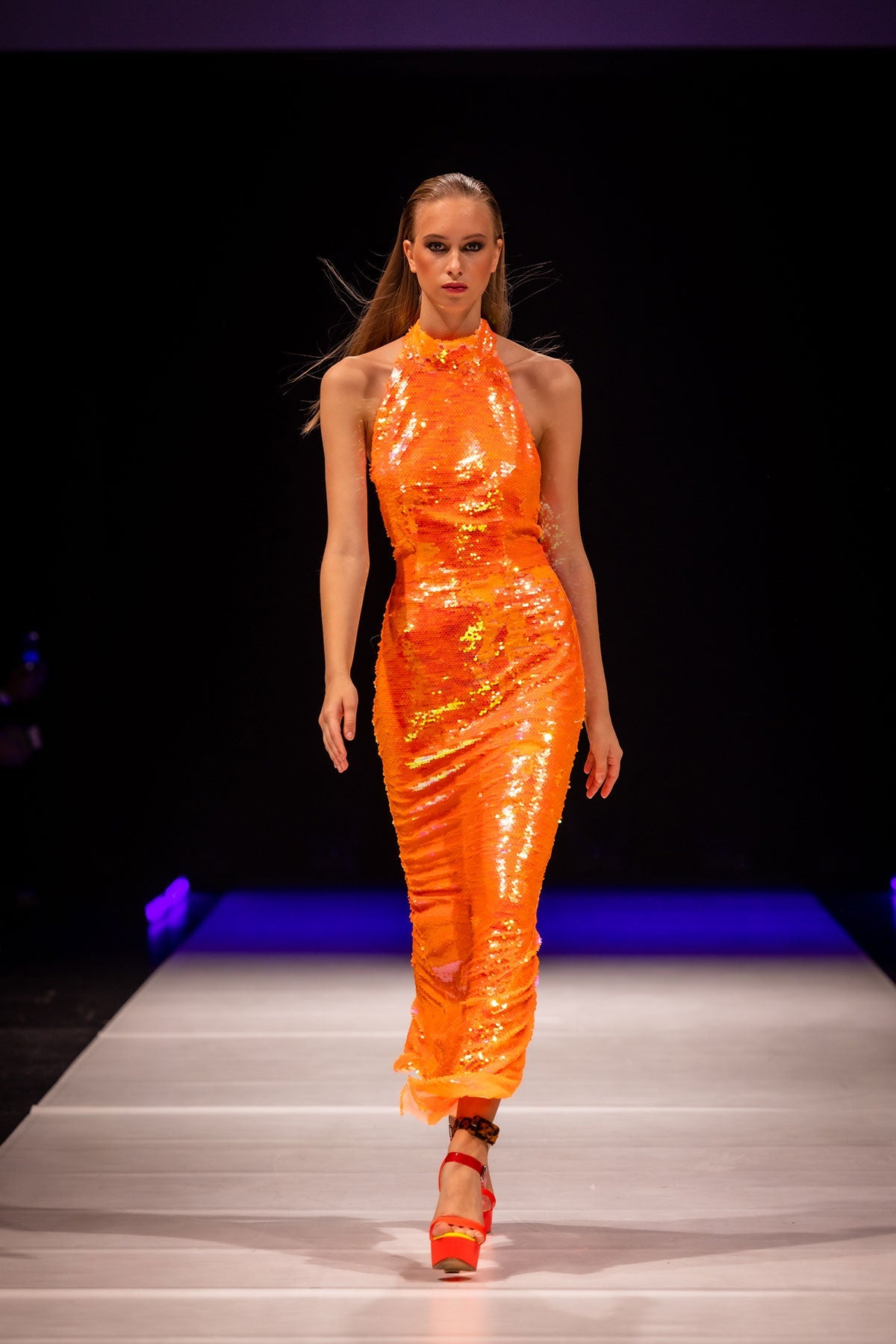 Orange Fluo Sequin Dress